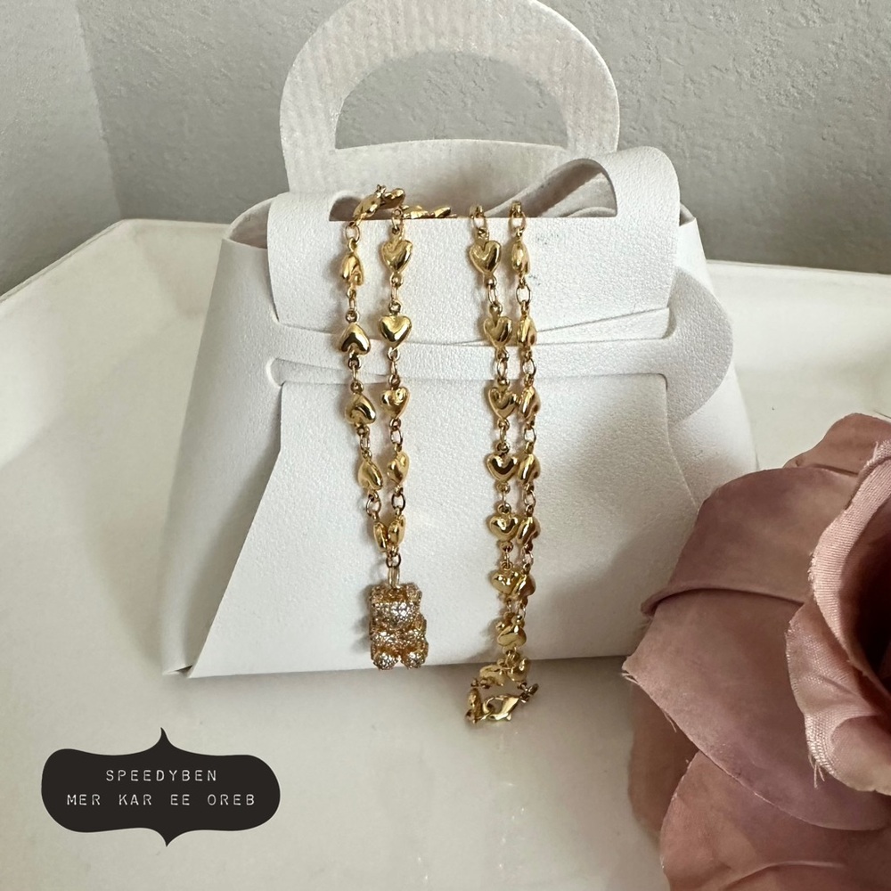 Crystal Haze Gold Nostalgia 3D Pave Bear Heart chain Necklace - Picture 3 of 17